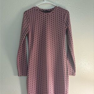 Vintage inspired mod 70s 60s geometric Patterned Long Sleeve Dress large pink